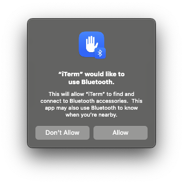 ITerm Bluetooth Permissions popup